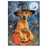 Rhodesian Ridgeback Halloween Canvas Wall Art Dog with Pumpkin Fall Home Decor for Dog Lovers on Ready to Hang 1.5" Thick Canvas Wrap, Floating Framed Canvas, Flat Rolled Canvas